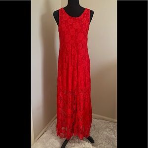 RED LACE FLORAL ROSE MAXI
